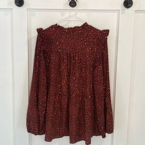 JODIFL long sleeve cheetah print maroon blouse